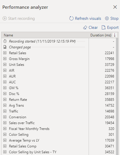 Performance analyzer log