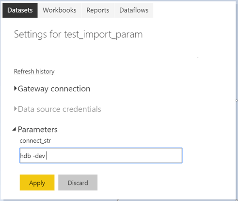 Power BI parameters datasets